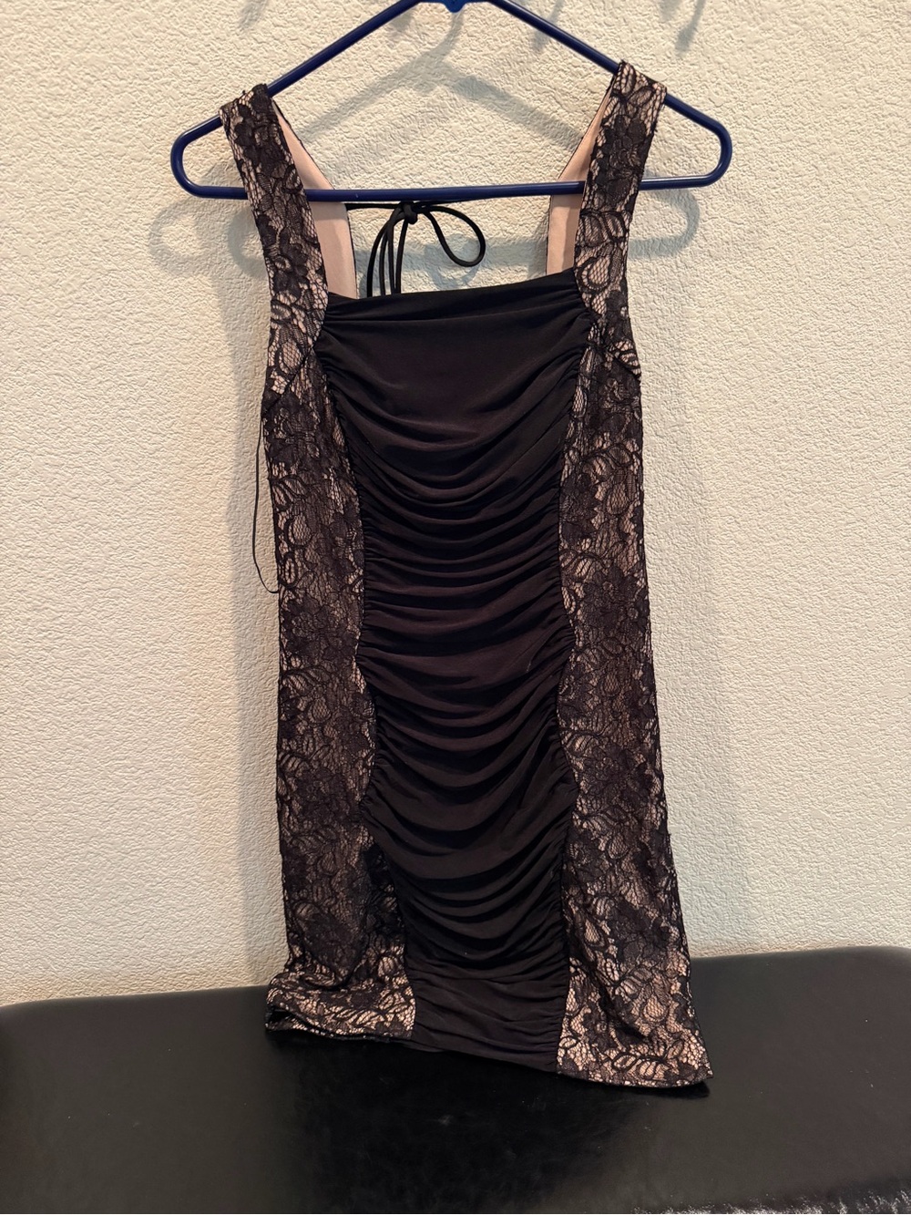Betsy & Adam Black Lace-Trim Slip Dress